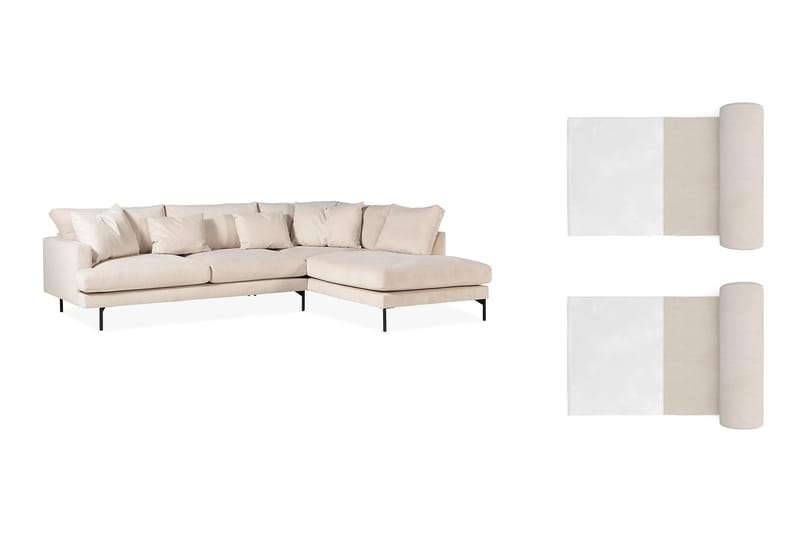 Menard 4-seters L-Sofa Manchester med Sjeselong Høyre med 2 Nakk puter - Divansofa - Beige - Møbler - Sofaer - Sofa med sjeselong