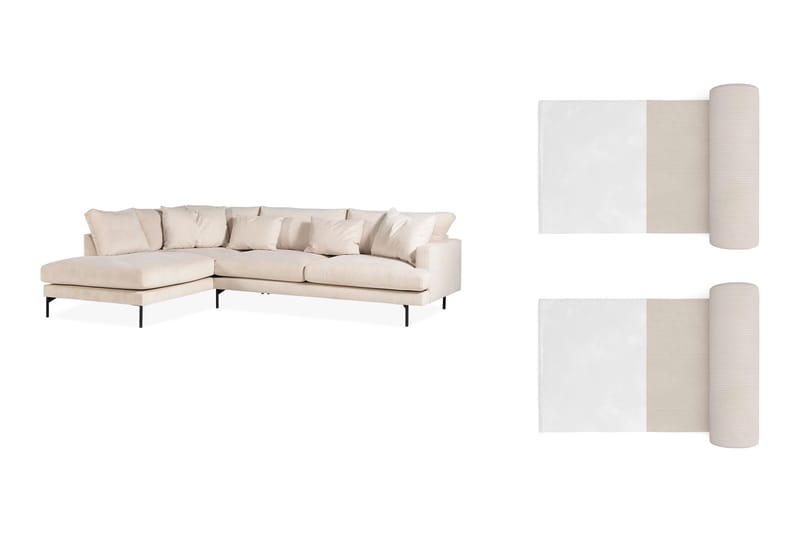 Menard 4-seters L Sofa Manchester med Sjeselong Venstre med 2 Nakkeputer - Beige - Møbler - Sofaer - Sofa med sjeselong