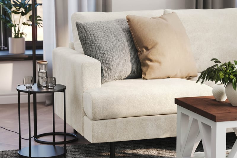 Menard Compact 4-seters Fløyel L Sofa med Sjeselong Høyre - Beige / Hvit - Møbler - Sofaer - Sofa med sjeselong