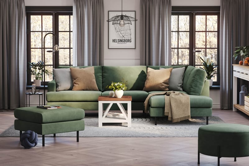 Menard Compact 4-seters Manchester L Sofa med Sjeselong Høyre - Grønn / Mørkegrønn - Møbler - Sofaer - Sofa med sjeselong