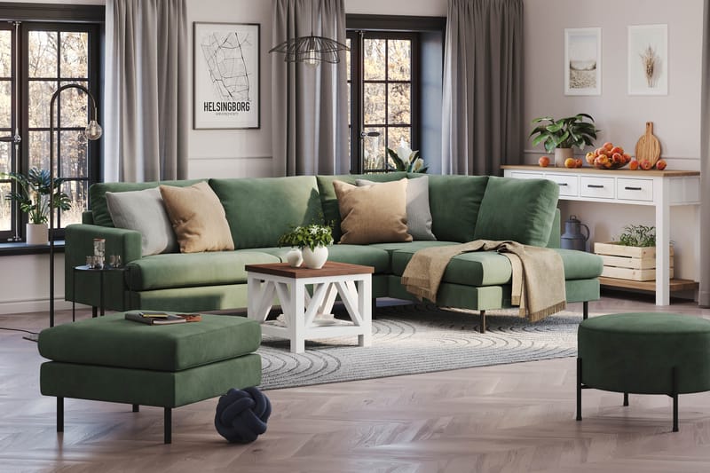 Menard Compact 4-seters Manchester L Sofa med Sjeselong Høyre - Grønn / Mørkegrønn - Møbler - Sofaer - Sofa med sjeselong