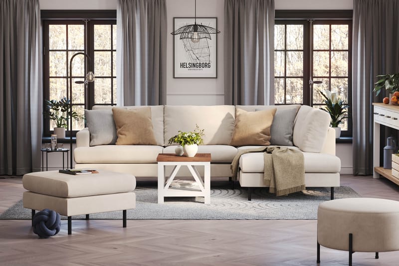 Menard Compact 4-seters Manchester L Sofa med Sjeselong Høyre - Lys Beige / Hvit - Møbler - Sofaer - Sofa med sjeselong