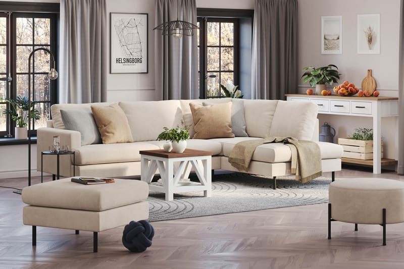 Menard Compact 4-seters Manchester L Sofa med Sjeselong Høyre - Lys Beige / Hvit - Møbler - Sofaer - Sofa med sjeselong