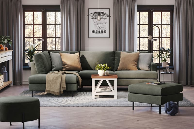 Menard Compact 4-seters Manchester L Sofa med Sjeselong Venstre - Mørkegrønn - Møbler - Sofaer - Sofa med sjeselong