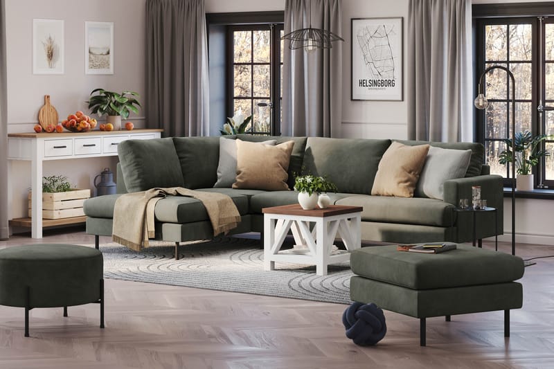 Menard Compact 4-seters Manchester L Sofa med Sjeselong Venstre - Mørkegrønn - Møbler - Sofaer - Sofa med sjeselong