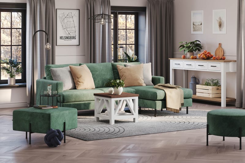 Menard Compact Sofa med divan 3-seter - Grønn - Møbler - Sofaer - Sofa med sjeselong