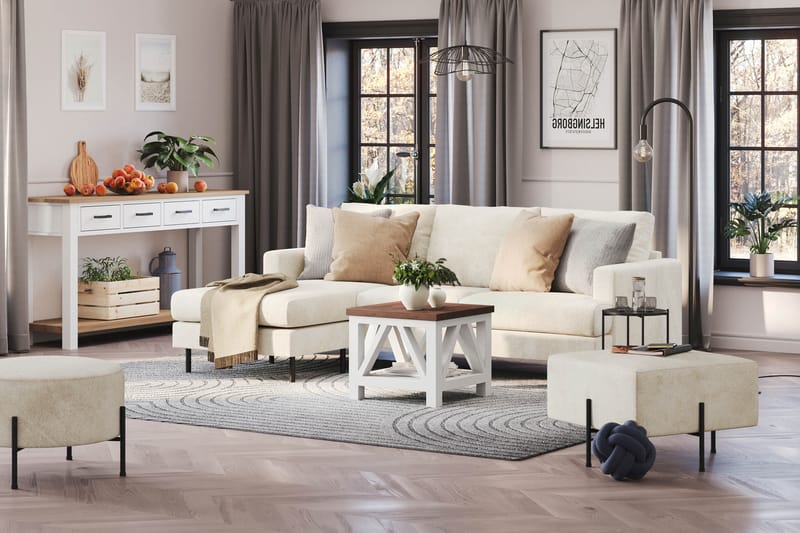 Menard Compact Sofa med Divan 3-seter - Hvit - Møbler - Sofaer - Sofa med sjeselong