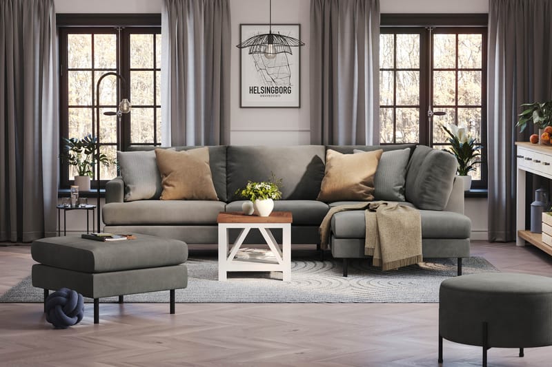 Menard Compact Sofa med sjeselong 4-seter - Grå - Møbler - Sofaer - Sofa med sjeselong