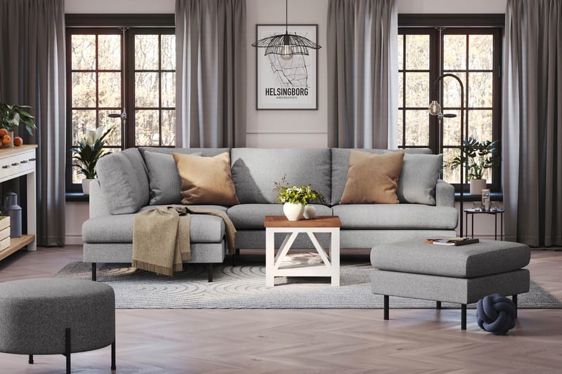 Menard Compact Sofa med sjeselong 4-seter - Grå - Møbler - Sofaer - Sofa med sjeselong