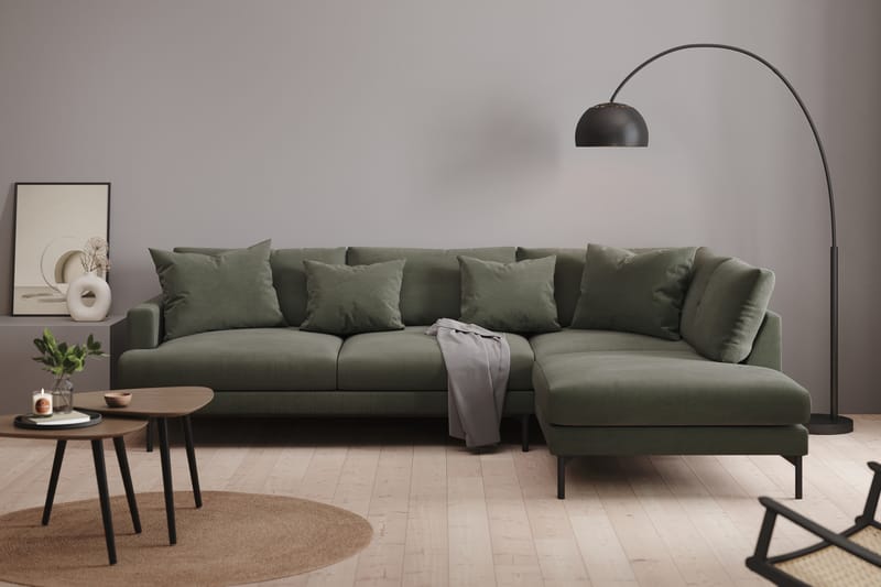 Menard Dyp 4-seters Manchester L Sofa med Sjeselong Høyre - Mørkegrønn - Møbler - Sofaer - Sofa med sjeselong