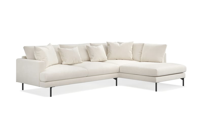 Menard Fløyel 4-seters L Sofa med Sjeselong Høyre - Lys beige - Møbler - Sofaer - Sofa med sjeselong