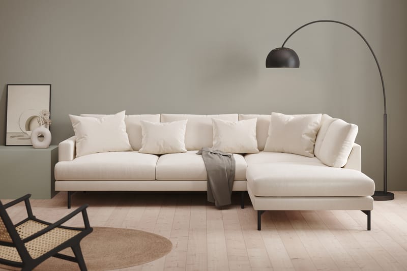 Menard Fløyel 4-seters L Sofa med Sjeselong Høyre - Lys beige - Møbler - Sofaer - Sofa med sjeselong