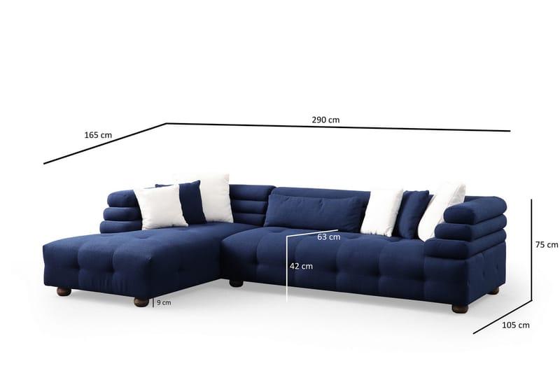 Namarta 4-seters Sofa med Divan - Mørkeblå - Møbler - Sofaer - Sofa med sjeselong