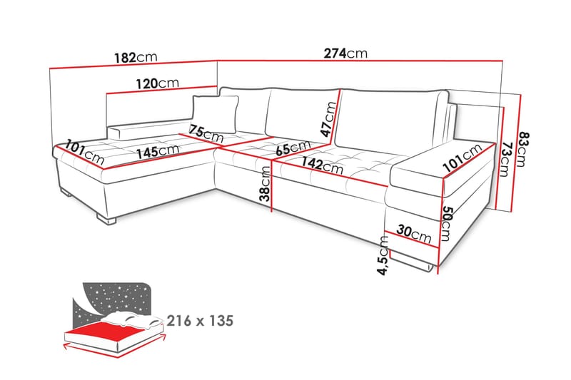 Naoma Sofa med Sjeselong 3-seter - Hvit - Møbler - Sofaer - Sofa med sjeselong