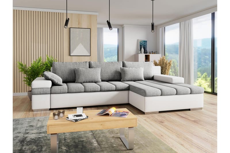 Naoma Sofa med Sjeselong 3-seter - Hvit/Lys grå - Møbler - Sofaer - Sofa med sjeselong