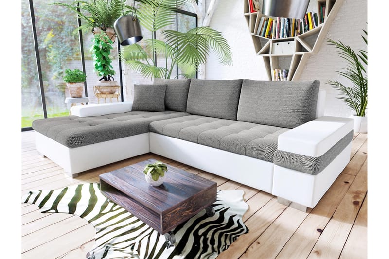 Naoma Sofa med Sjeselong 3-seter - Hvit/Lys grå - Møbler - Sofaer - Sofa med sjeselong