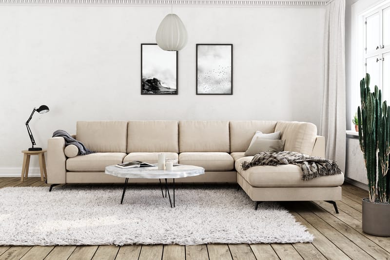 Ocean Lyx 4-seters Sofa med Sjeselong Høyre - Beige/Fløyel - Møbler - Sofaer - Sofa med sjeselong