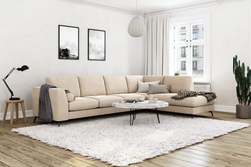 Ocean Lyx 4-seters Sofa med Sjeselong Høyre - Beige/Fløyel - Møbler - Sofaer - Sofa med sjeselong