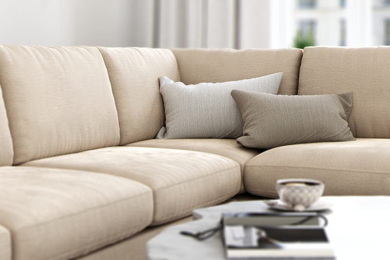 Ocean Lyx 4-seters Sofa med Sjeselong Høyre - Beige/Fløyel - Møbler - Sofaer - Sofa med sjeselong