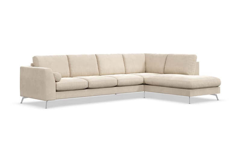 Ocean Lyx 4-seters Sofa med Sjeselong Høyre - Beige/Fløyel - Møbler - Sofaer - Sofa med sjeselong