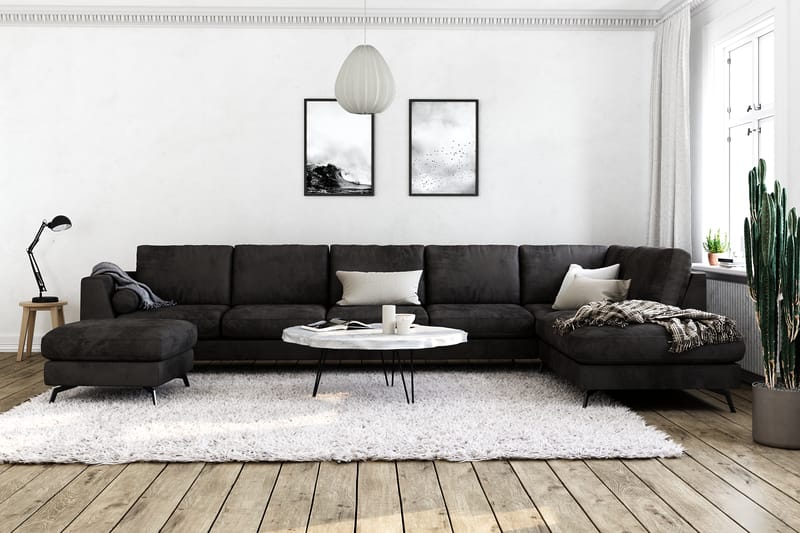 Ocean Lyx U-sofa med Sjeselong Høyre - Mørkegrå/Fløyel - Møbler - Sofaer - Sofa med sjeselong