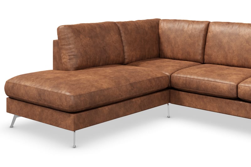 Ocean Lyx U-sofa med Sjeselong Venstre - Brun/Lær - Sofa med sjeselong - Skinnsofaer - 2 seters sofa med divan - 3 seters sofa med divan - 4 seters sofa med divan - Fløyel sofaer