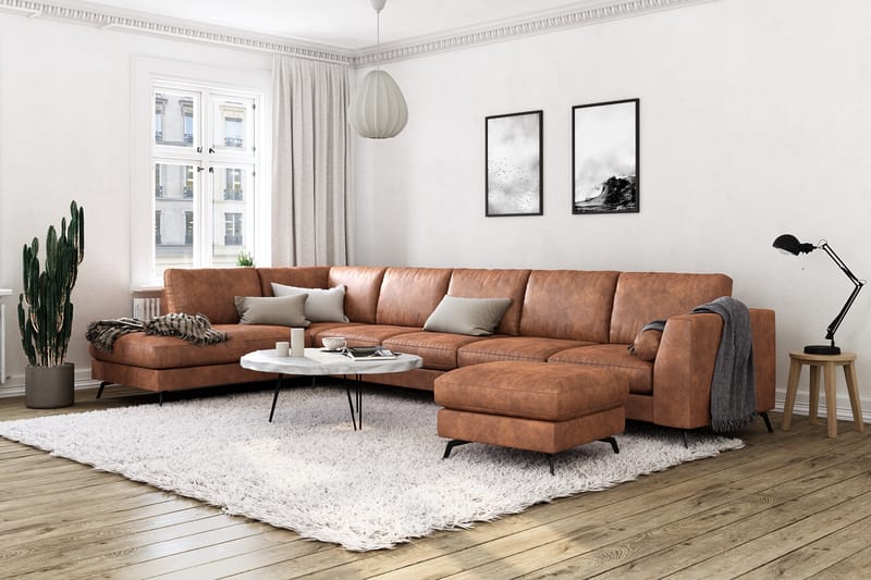 Ocean Lyx U-sofa med Sjeselong Venstre - Brun/Lær - Sofa med sjeselong - Skinnsofaer - 2 seters sofa med divan - 3 seters sofa med divan - 4 seters sofa med divan - Fløyel sofaer