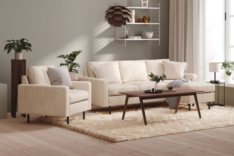 Peppe 3-seters Manchester Sofa med Divan Vendbar 200 cm bred - Beige - Møbler - Sofaer - Sofa med sjeselong