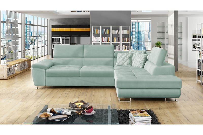 Reginia Sofa med Sjeselong 3-seter - Grønn/Hvit - Møbler - Sofaer - Sofa med sjeselong