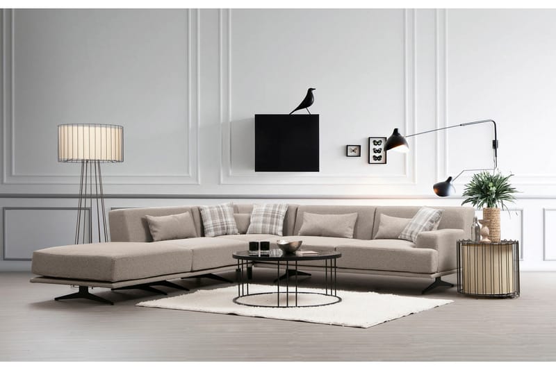 Sanroman Divansofa - Beige - Sofa med sjeselong