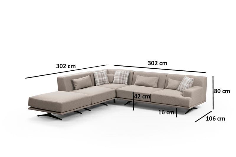 Sanroman Divansofa - Beige - Sofa med sjeselong