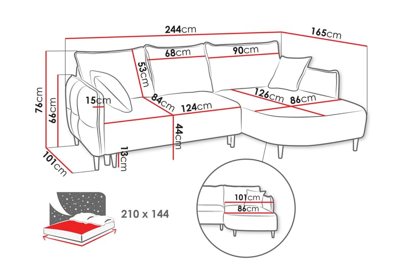 Sycylia Sofa med Divan 3-seter - Grå - Møbler - Sofaer - Sofa med sjeselong