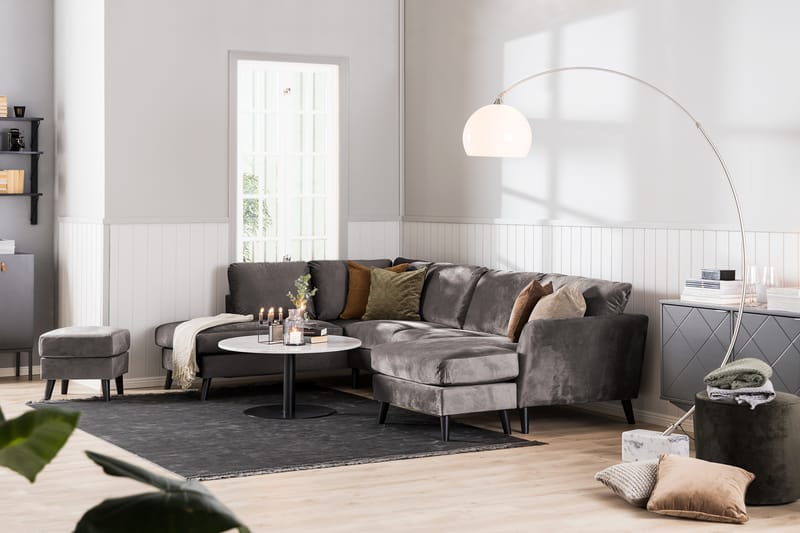 Trend Hjørnesofa med Divan Høyre Fløyel - Mørkegrå - Sofa med sjeselong - 2 seters sofa med divan - Skinnsofaer - 3 seters sofa med divan - 4 seters sofa med divan - Fløyel sofaer