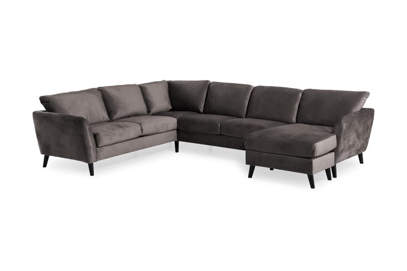 Trend Hjørnesofa med Divan Høyre Fløyel - Mørkegrå - Sofa med sjeselong - 2 seters sofa med divan - Skinnsofaer - 3 seters sofa med divan - 4 seters sofa med divan - Fløyel sofaer