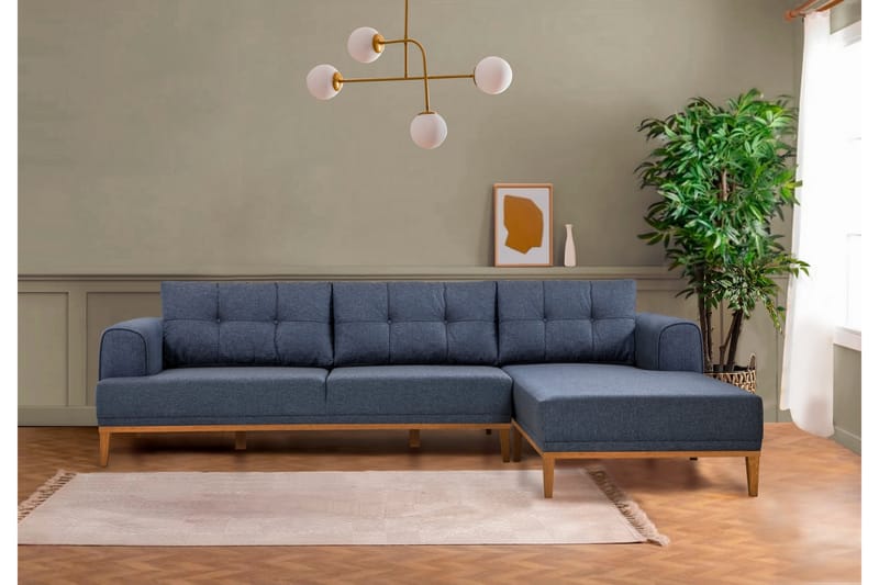 Valsot 4-seters Sofa med Divan - Mørkeblå - Møbler - Sofaer - Sofa med sjeselong