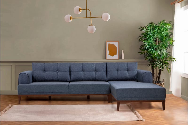 Valsot 4-seters Sofa med Divan - Mørkeblå - Møbler - Sofaer - Sofa med sjeselong