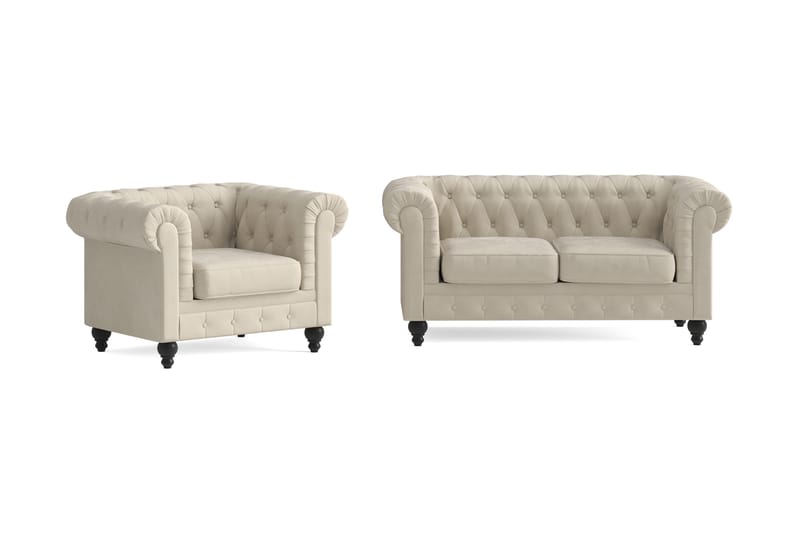 Chesterfield Lyx Sofagruppe 2-seter+Lenestol - Beige - Møbler - Sofaer - Sofagrupper - Chesterfield sofagruppe