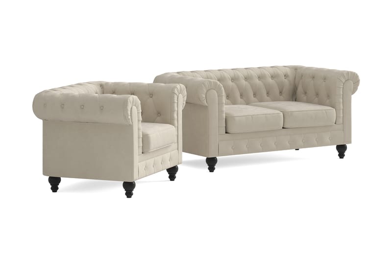 Chesterfield Lyx Sofagruppe 2-seter+Lenestol - Beige - Møbler - Sofaer - Sofagrupper - Chesterfield sofagruppe