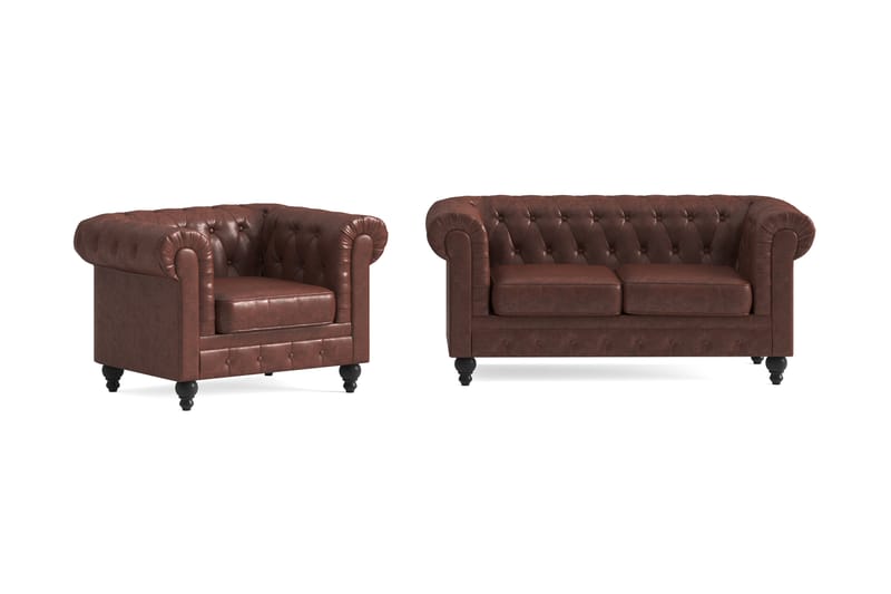 Chesterfield Lyx Sofagruppe 2-seter+Lenestol - Brun - Møbler - Sofaer - Sofagrupper - Chesterfield sofagruppe