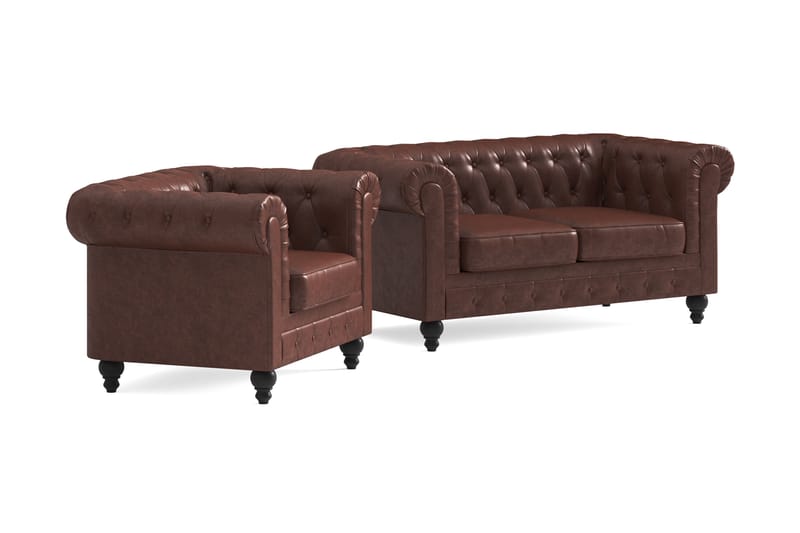 Chesterfield Lyx Sofagruppe 2-seter+Lenestol - Brun - Møbler - Sofaer - Sofagrupper - Chesterfield sofagruppe