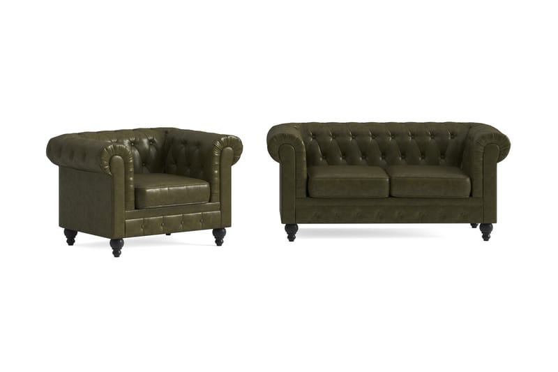 Chesterfield Lyx Sofagruppe 2-seter+Lenestol - Grønn - Møbler - Sofaer - Sofagrupper - Chesterfield sofagruppe