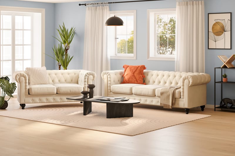 Chesterfield Lyx Sofagruppe 3-seter+2-seter - Beige - Møbler - Sofaer - Sofagrupper - Chesterfield sofagruppe