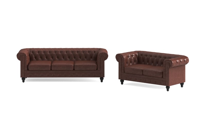 Chesterfield Lyx Sofagruppe 3-seter+2-seter - Brun - Møbler - Sofaer - Sofagrupper - Chesterfield sofagruppe