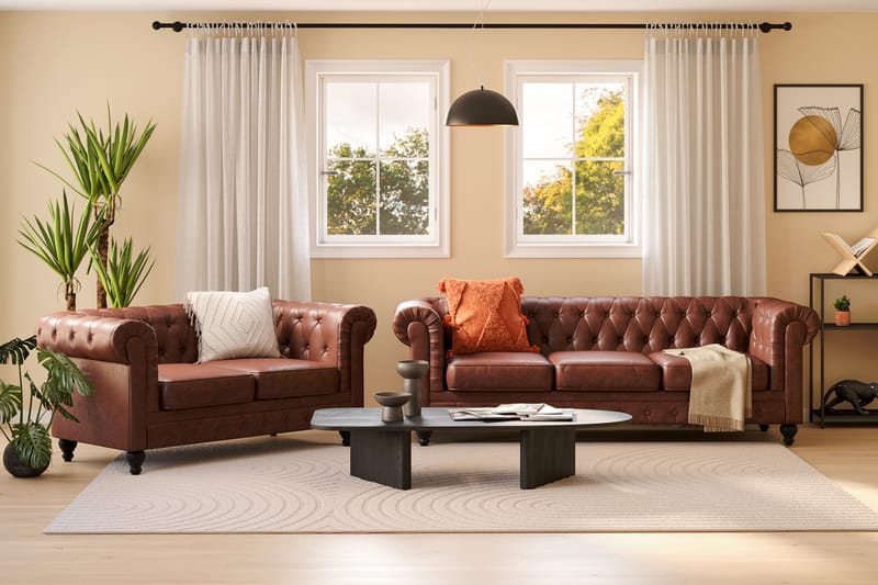 Chesterfield Lyx Sofagruppe 3-seter+2-seter - Brun - Møbler - Sofaer - Sofagrupper - Chesterfield sofagruppe