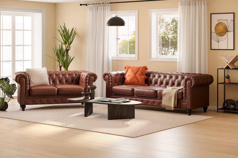 Chesterfield Lyx Sofagruppe 3-seter+2-seter - Brun - Møbler - Sofaer - Sofagrupper - Chesterfield sofagruppe