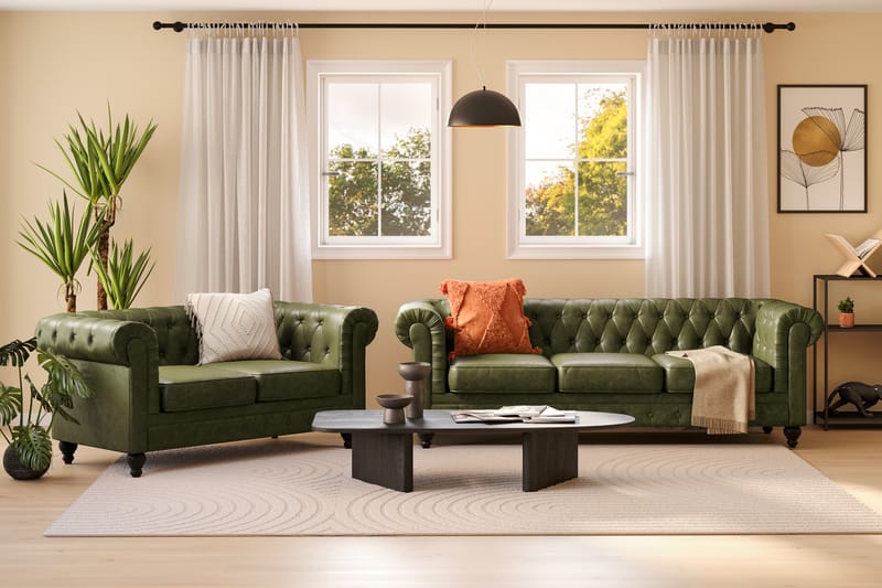 Chesterfield Lyx Sofagruppe 3-seter+2-seter - Grønn - Møbler - Sofaer - Sofagrupper - Chesterfield sofagruppe