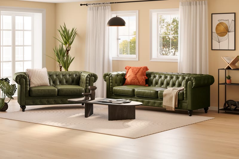 Chesterfield Lyx Sofagruppe 3-seter+2-seter - Grønn - Møbler - Sofaer - Sofagrupper - Chesterfield sofagruppe