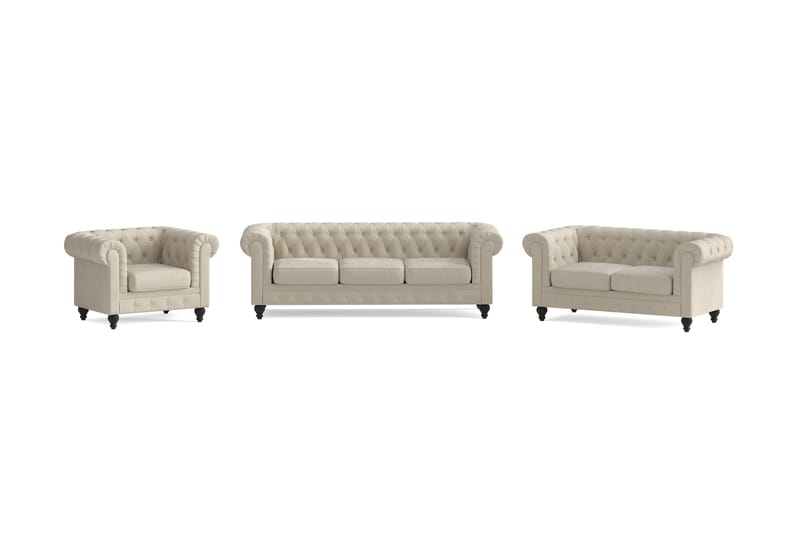 Chesterfield Lyx Sofagruppe 3-seter+2-seter+Lenestol - Beige - Møbler - Sofaer - Sofagrupper - Sofagruppe 3 2 1