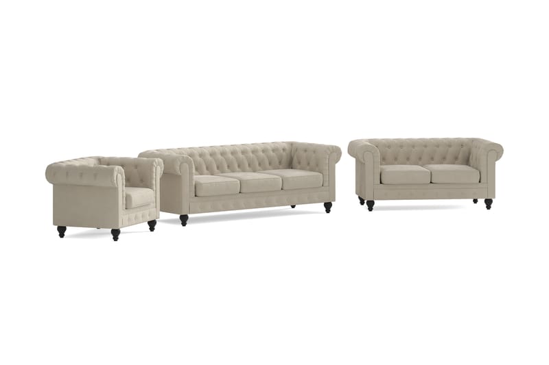 Chesterfield Lyx Sofagruppe 3-seter+2-seter+Lenestol - Beige - Møbler - Sofaer - Sofagrupper - Sofagruppe 3 2 1