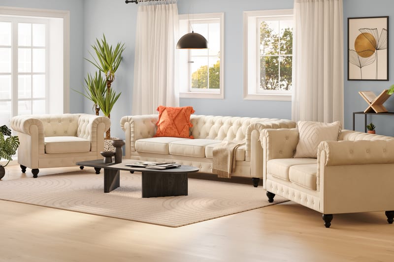 Chesterfield Lyx Sofagruppe 3-seter+2-seter+Lenestol - Beige - Møbler - Sofaer - Sofagrupper - Sofagruppe 3 2 1